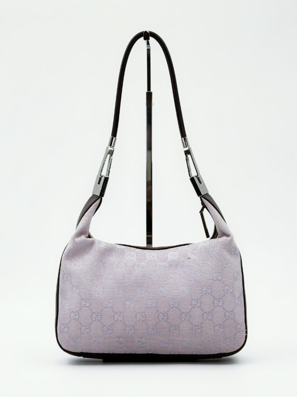 GUCCI Vintage GG Canvas Hobo Shoulder Bag Silver Hardware 01233 002122